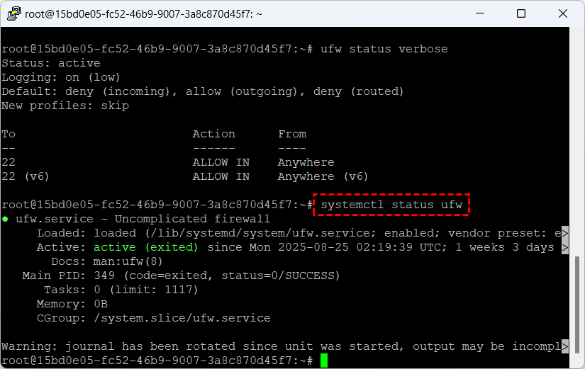 systemctl status ufw 命令查询