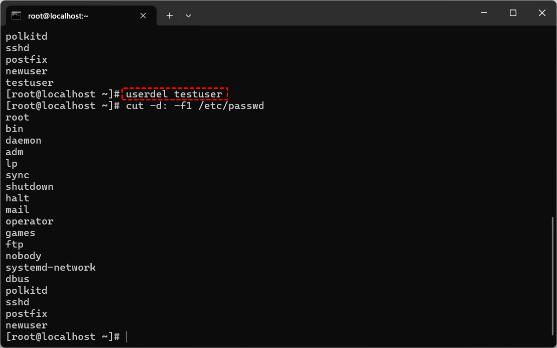 userdel 删除用户