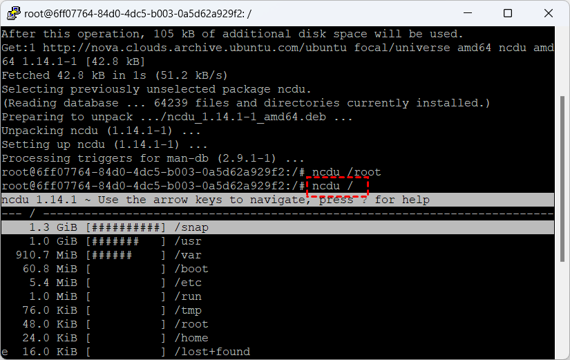 ncdu工具查看文件夹大小