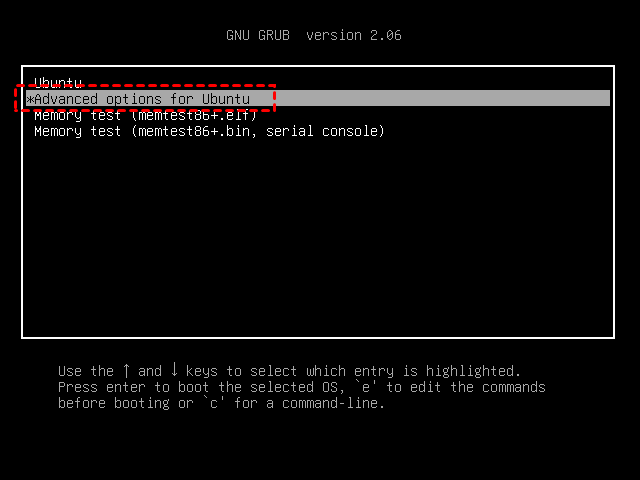 选择 Advanced options for Ubuntu
