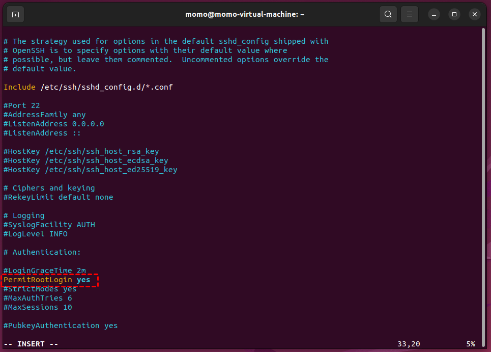 修改为 PermitRootLogin yes